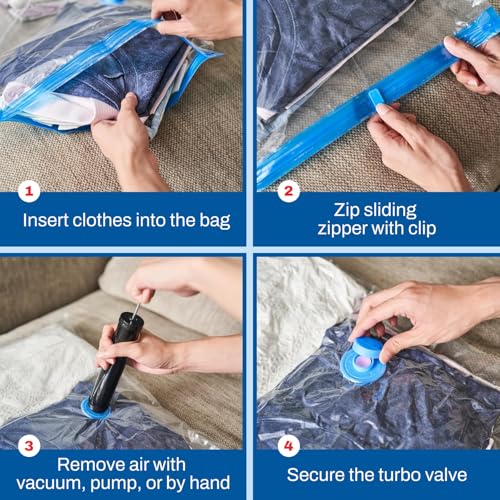 6 Pack Small Vacuum Storage Bags for Comforters, Blankets & Clothes – Vacuum Sealed Compression Bags with Hand Pump – Space Saver Storage Bags for Bedding, Moving, Travel & Organization - size: 6 Small Bags