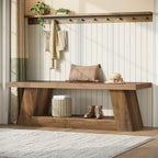 Tribesigns 63" Wooden Entryway Bench with Storage Shelf, Rustic Extra Long Bench, 2-Tier Narrow Hallway Seating Bench for Living Room, Bedroom, Kitchen(Brown) - color: Brown