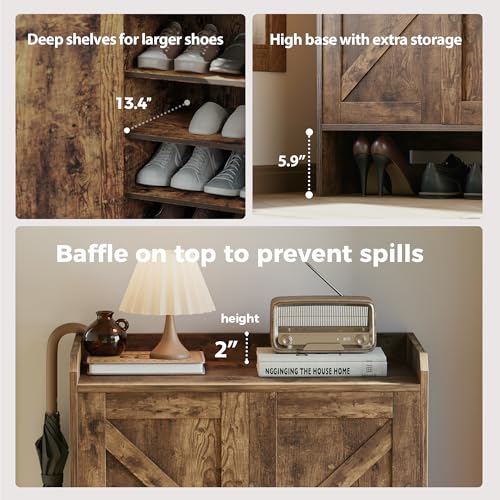 Mericonia Farmhouse Shoe Cabinet with Doors, Modern Large 5-Tier Shoe Storage Cabinet with Adjustable Shelves, Wooden Shoe Organizer for Entryway, Hallway, Closet, Bedroom, Living Room (Rustic Brown) - color: B-rustic Brown