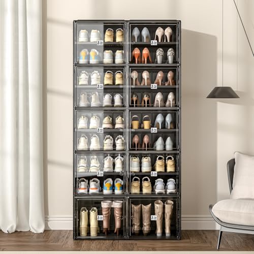 Vipbox Shoe Rack Organizer Cabinet for Closet Entryway,Clear Shoe Storage Boxes Stackable Sneaker Storage with Door Easy Assembly Black Shoe Cabinet with Lids Large 9 Tiers 36 Pairs - size: 9 Tiers 36 Pairs