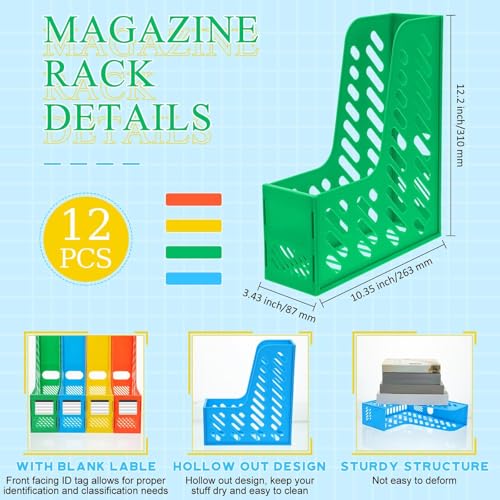 Glenmal 12 Pack Magazine Organizers Binder Organizer for Desk Plastic Vertical File Holder Magazine Racks Desk Accessories for Office, Home, or School (Colorful) - color: Colorful