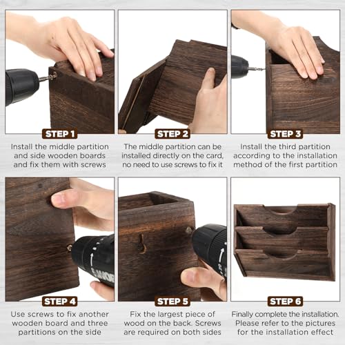 RattanView 3 Wall Wood File Organizer Hanging File Organizer for Office Rustic Paper Mail Organizer Mounted Storage Rack for Home Documents Magazine Literature Folders Brown