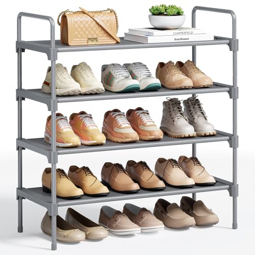 Kitsure Shoe Rack for Closet, Shoe Organizer for Front Door Entrance, Stackable Shoe Shelf, Detachable Closet Organizers and Storage, 26.6" Wide - 4 Tiers, Grey - color: Grey, size: 26.6" Wide - 4 Tiers