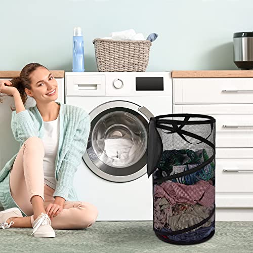 BATTOO Collapsible Laundry Basket with Lid Foldable Mesh Pop Up Hamper with Handles for Laundry Room, Bathroom, Kids Room, College Dorm, Travel, Storage Organizer Black - color: Black, size: Medium