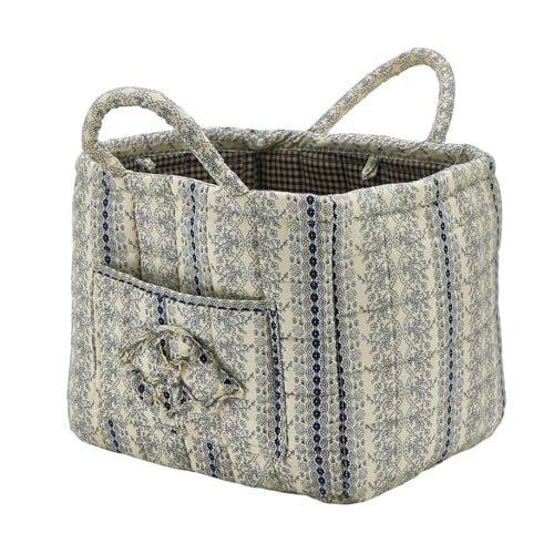 Quilted Fabric Storage Basket with Handles & Pocket, Foldable Laundry Hamper Boho Floral Print Organizer Bin for Home, Picnic, Office 12"x10"x10" (B-4) - color: B-4