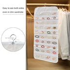 80 Pockets Double-Sided Hanging Jewelry Storage Bag, Transparent Earring, Bracelet, Ring Bag, 33x17 Inch Large Size Fits Wardrobe/Shelf Rod, Travel Portable, Non-Woven(White)