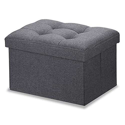 LINMAGCO Ottoman Storage Ottoman with Storage Small Foot Rest Stool Under Desk Stool Short Folding Footrest Linen Cloth Dark Gray 16X12X12IN - color: Grey(linen), size: 16"X12"X12"