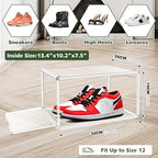 2 Pack Drop Front Acrylic Shoe Boxes with Magnetic Door Fit US Size 12, Clear Stackable Shoe Organizer for Closet, Entryway, Underbed, Multiple Display Cases for Hats, Figures, Sneakers - size: Medium Size 12