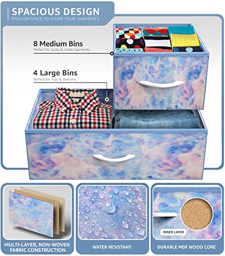 Sorbus Kids Dresser with 12 Drawers - Chest Organizer Unit with Steel Frame Wood Top & Handle, Fabric Bins for Clothes - Large Furniture for Bedroom Hallway Kids Room Nursery & Closet (Blue - Tie-dye) - color: Tie Dye Blue, size: 12 Drawer