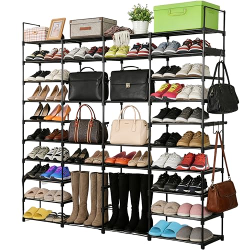 Extra Large Shoe Rack – 4 Columns × 10 Tiers, Holds Up to 72–80 Pairs – Heavy-Duty Stackable Metal Shoe Organizer for Entryway, Closet, Garage