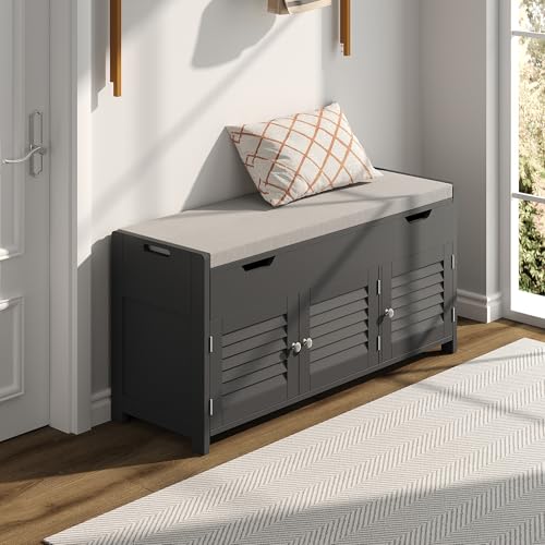 ChooChoo 41.3" Shoe Storage Bench with Lift Top Storage, Entryway Bench with Cushioned Seat, Adjustable Shelf, Shoe Cabinet with Hidden Space, for Entryway, Bedroom, Living Room, Black - color: Black, size: 13.78"D x 41.34"W x 19.69"H