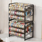 Iron Cat Food Container, Can Organizer for Pantry, Pet Food Storage Containers, 3-Tier Can Stackable Storage Rack with 6 Fixed Hooks, Canned Goods Organizer for Countertop Kitchen Cabinet, Black