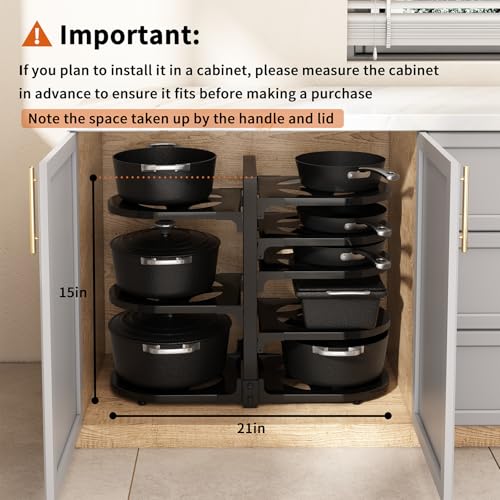 Adjustable Heavy Duty Pots and Pans Organizer Under Cabinet, 8-Tier Pot and Pan Organizers Inside Cabinet, Kitchen Cabinet Organizers and Storage, Black - color: Black
