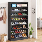 Tribesigns Tall Shoe Cabinet, 9 Tiers 40-45 Pairs Heavy Duty Wood Freestanding Shoe Storage Cabinet, 70.8'' Tall Shoe Cabinet with Open Storage for Entryway (1, Black) - color: Black