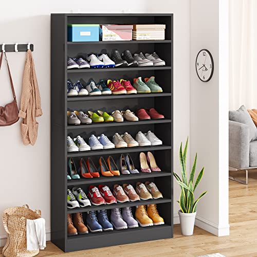 Tribesigns Tall Shoe Cabinet, 9 Tiers 40-45 Pairs Heavy Duty Wood Freestanding Shoe Storage Cabinet, 70.8'' Tall Shoe Cabinet with Open Storage for Entryway (1, Black) - color: Black