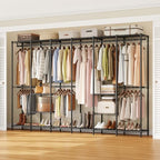 ONBRILL F6 Free Standing Industrial Pipe Clothes Rack, Large Heavy Duty Metal Garment Rack, Closet Organizer Storage System with Adjustable Shelves & Hanging Rods, Portable Wardrobe - Black - color: Black