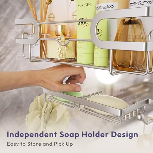 SWTYMIKI Over The Door Shower Caddy - Stainless Steel Hanging Shower Organizer With Soap Holder & 16 Hooks No Drilling Hanging Caddy Over Door To Organize Bathroom Essentials, Sand Nickel - color: Sand Nickel