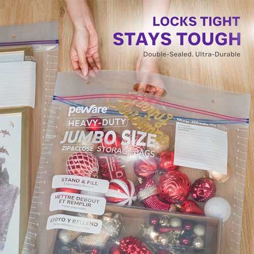 10 Gallon Heavy Duty Large Storage Bags with Handle, Big Zip Seal Top Bags, 6 Mil Extra Thick Clear Big Plastic Resealable Zip Poly Bags for Home Moving, Travel, Camping, 20" x 26", Pack 10 - size: 20x26 6mil Pack10
