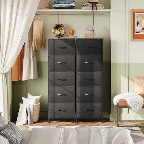 WLIVE Fabric Dresser, 5-Drawer Tall Dresser for Bedroom, Storage Organizer with Fabric Bins, Wood Top, Sturdy Steel Frame, Chest of Drawers for Closet, Hallway, Charcoal Black - color: Charcoal Black