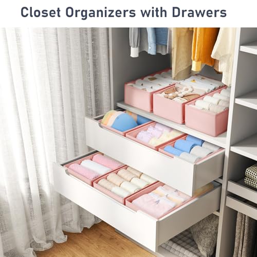 DIMJ Drawer Organizer - Clothes Storage Set of 3, Pink: Sock, Underwear, Bra, Tie, Belt Dividers - color: Pink, size: Set of 3