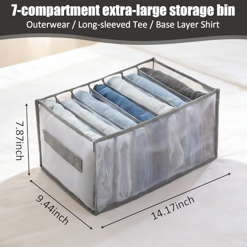 1 Pack Wardrobe Clothes Organizer, Clear Drawer Organizer with 7 Grids Divider for Clothing Jeans, Closet Bedroom Dorm Room, Grey - color: 7 Grids Grey