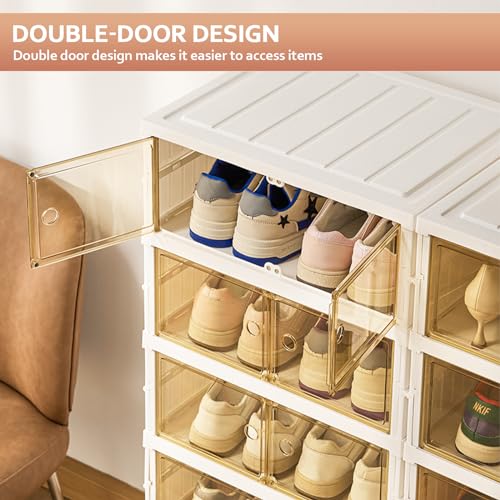 SYNCVIBE Collapsible Shoe Rack Organizer 9 Tiers-36 Pairs Foldable Shoe Cabinet with Doors, Large Plastic Folding Shoe Cabinet, Easy Assembly Shoe Shelves Organizer for Entryway, Living Room - size: 9 Tiers -36 Pairs