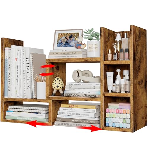 NUTIKAS Desk Shelves Desktop Organizer Shlef - Rustic Office Organization for Top of Desk Organizers and Accessories Corner Bookshelf Table Top Shelving Small Hutch Decorations for Office - color: Rustic