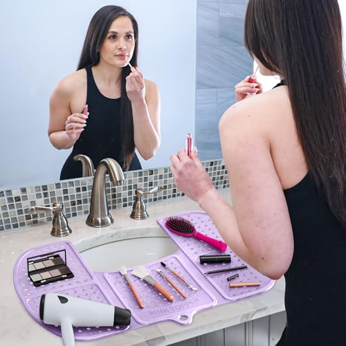 Sink Topper Bathroom Counter Cover & Storage Saver, Foldable Silicone Mat for Hot Tools, Hair Styling & Makeup, Beauty Brush Cleaning Mat, RV Camper Sink Cover & for Small Spaces (Large - Lavender) - color: Lavender, size: Large