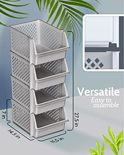 TidyFriend Stackable Storage Bins for Pantry, 4 Pack Stackable Bins For Organizing Food, Kitchen, and Bathroom Essentials (Light Grey) - color: Light Grey, size: 4 Pack