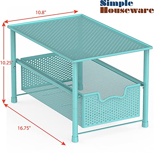 Simple Houseware Stackable Under Sink Cabinet Sliding Basket Organizer Drawer, Turquoise - color: Turquoise