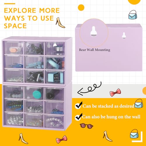 Wenqik 2 Pcs Mini Storage Drawers Teacher Toolbox Organizer with 9 Clear Drawers Small Plastic Desktop Teacher Desk Craft Organizer for Classroom Office 7" x 3. 9" x 4. 7"(Purple) - color: Purple