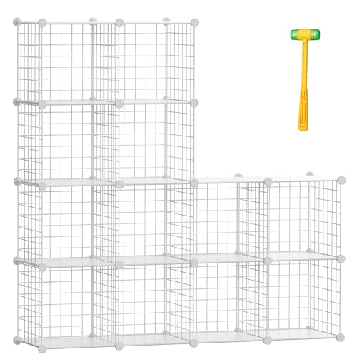 TUMUCUTE Cube Storage Organizer, Metal 12-Cube Shelves Bookshelf, Portable Closet Clothes Organizer for Bedroom, Home, Office, White - color: White Plus Iron, size: 12 Cubes