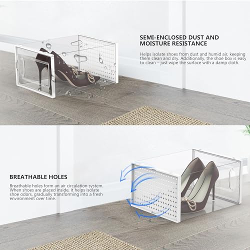 12 Pack X-Large Modular Clear Plastic Stackable Shoe Storage Organizer for Closet, Portable Space Saving Versatile Sneaker Shoe Rack Containers Bins Holders, White0303