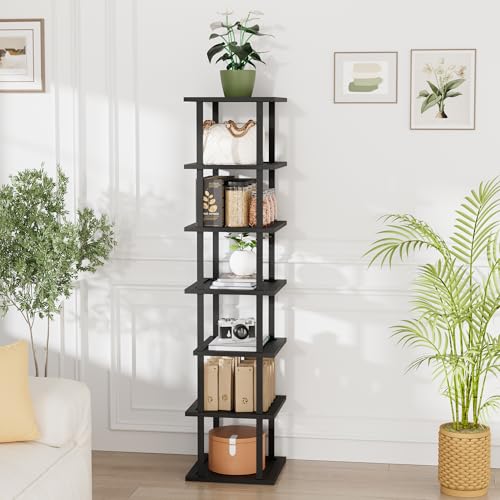 Vertical Tall Shoe Rack Organizer for Entryway -7 Tier Free Standing Slim Narrow Bamboo Wood Corner Stackable Shoe Boots Storage Stand Small Spaces for Closet Garage Cloakroom Living Room (Black) - color: Black, size: 7 Tier