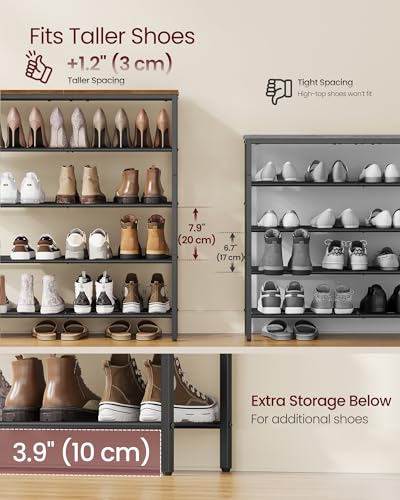 VASAGLE 5-Tier Shoe Rack, Large Shoe Storage Organizer for Closet, Entryway, 18-24 Pairs, with 4 Metal Mesh Shelves, 10.8 x 29.5 x 36.6 Inches, Rustic Brown and Black ULBS115KD01 - color: Rustic Brown, size: 5 Tiers (29.5"W)