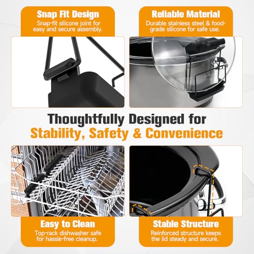 SOPHICO Slow Cooker Lid Holder for Cooking, Hand Free Pot Lid Organizer, Stainless Steel Rack with Silicone Sink, Fits Most Slow Cookers, Keeps Countertop No Mess (Black, 2 Pack) - color: Black, 2 Pack