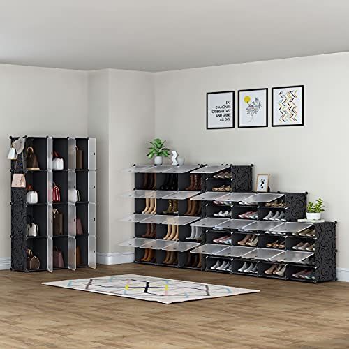 HOMIDEC Shoe Rack Organizer, 8 Tier Shoe Storage Cabinet 48 Pair Plastic Shoe Organizer Shelves for Closet Hallway Bedroom Entryway - color: Black, style: 3 by 8