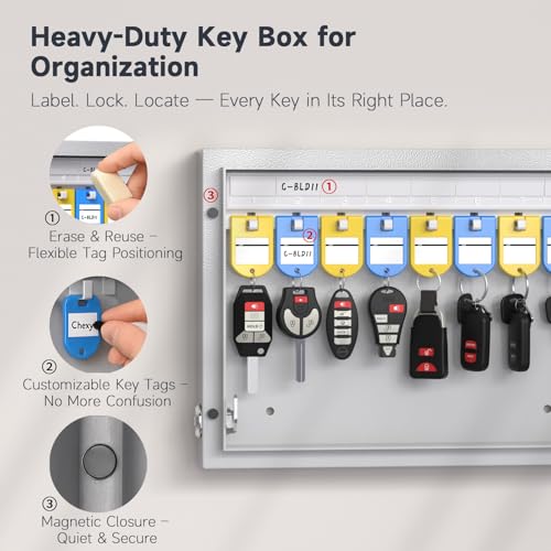 16-Key Key Lock Box Wall Mount – Smart Key Cabinet with App, Keypad, Bluetooth & WiFi Unlock (Sold Separately), Key Organizer for Home, Access Log Tracking Key Management for Small Office - size: 16 Keys (Smart）