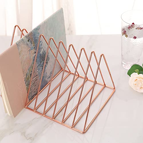 Sooyee 9 Slot Rose Gold Magazine Holder,Desktop File Sorter Organizer Triangle Bookshelf Decor Home Office - color: Rose Gold