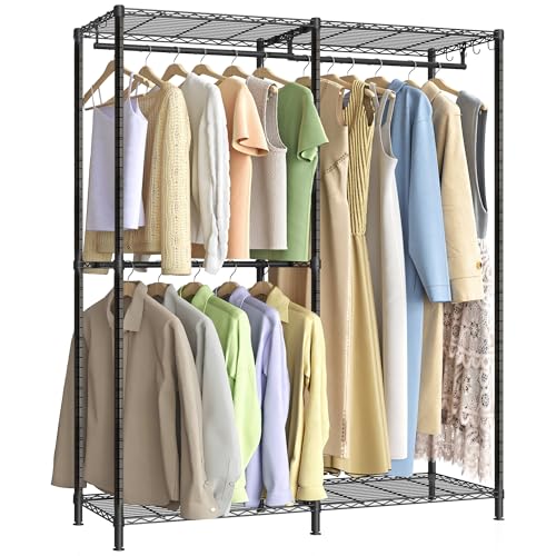 SONGMICS Clothes Rack, Freestanding Wardrobe Closet, Metal Clothing Racks, Heavy-Duty Garment Rack with Adjustable Shelves, Hanging Rods, Dividable, 15.8 x 47.2 x 70.9 Inches, Ink Black ULGR423B01 - color: Ink Black, size: 47.2"L x 70.9"H, style: Without