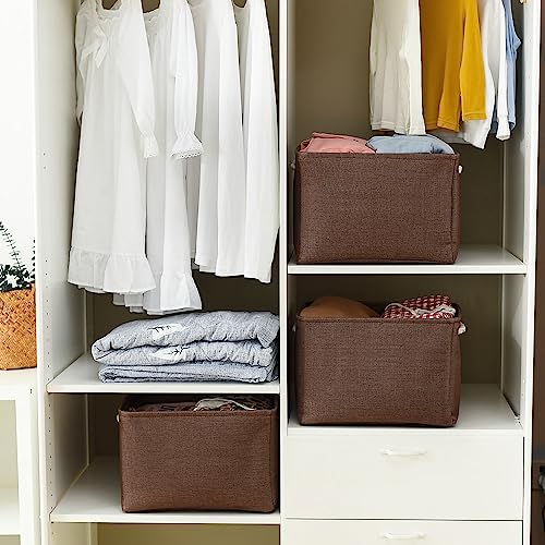 TheWarmHome Organization and Storage Basket for Shelves - 3 Pack 16x12x12 inch Fabric Storage Cubes, Cube Storage Bin for Organizing Closet Cloth Organizer Gift Toy (White & Brown) - color: Brown, size: 3PCS/Large Cube - 16L×12W×12H