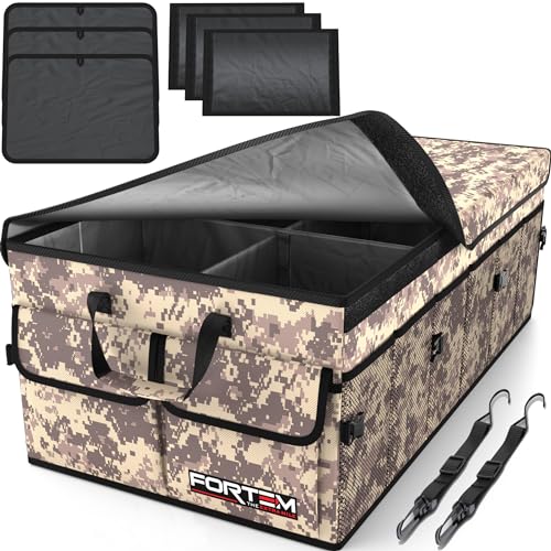 FORTEM Trunk Organizer For SUV Car Trunk Organizer, Foldable Storage, Car Accessories for Women Men, Collapsible Bag, Perfect Christmas Gifts, 600D Oxford, Non Slip Bottom, Straps, Soft Cover (85L) - color: Desert Camo, size: XL (85L)