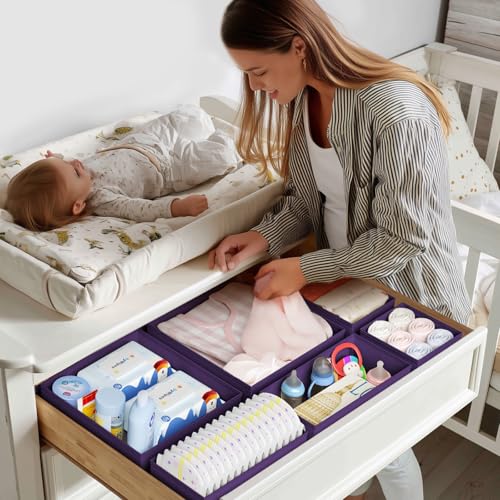 DIMJ Drawer Organizer Clothes - 20 Pack Closet Drawer Organizer Bins for Baby Clothes Storage, Fabric Dresser Organizer for Nursery Bedroom, Foldable Small Drawer Dividers for Underwear Socks - color: Purple, size: 20 Pack