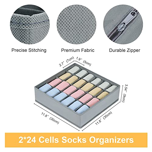 Joyoldelf Sock Drawer Organizer Divider 2 Packs Underwear Organizer, 24 Cell Closet Organizers and Storage Organizer Sock Holders Organizers for Storing Socks, Handkerchiefs, Ties, Belts (Grey) - color: Grey, size: 2*24 Cells