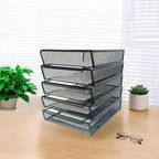 5 Tier Metal Mesh Desk Organizer-Stackable Letter Trays for Office Supplies,Black File Storage System with Reinforced Edges