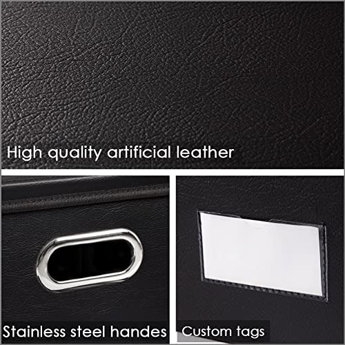 PRANDOM Collapsible Storage Box with Lid [1-Pack] Leather Fabric Foldable Storage Bin Organizer Container Basket Cube with Cover for Home Bedroom Closet Office Nursery Black (22.8X15.7X11.8) - color: Black, size: X-Large(1-Pack)