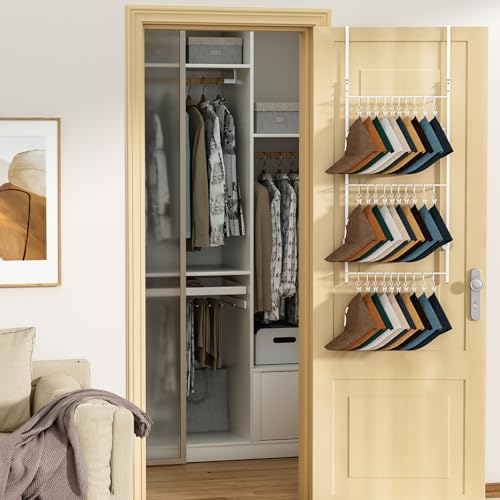 HapiRm Over Door Hat Rack - 3 Tier Wall Mounted Hat Organizer with 30 Movable Clips, Baseball Cap Organizer Storage Holds up to 30 Caps for Door, Bedroom, Closet - color: Clips White, size: 3 Tier
