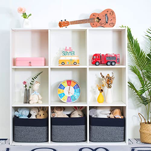 MINTWOOD Design 3-Pack Storage Baskets for Shelves, Playroom and Classroom, Book Basket, Decorative Storage Cube Bins, Woven Closet Organizers, Pantry and Shoe Organizer, Navy Blue - color: Navy Blue