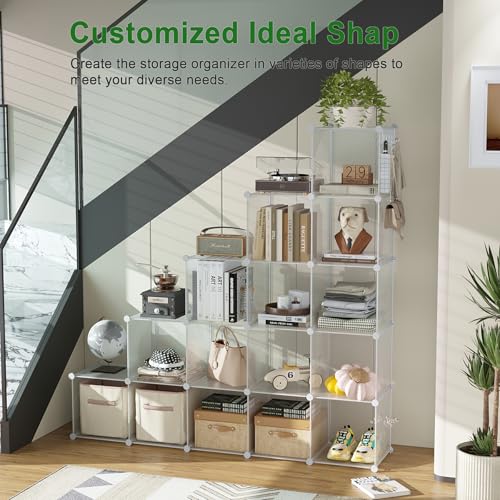 C&AHOME Cube Storage Organizer, 16-Cube Shelves Units, Plastic Storage Cubes, DIY Closet Organizer, Modular Closet Storage Shelf Ideal for Home, 48.4" L × 12.4" W × 48.4" H Transparent Twill UPCS16T - color: Transparent Twill
