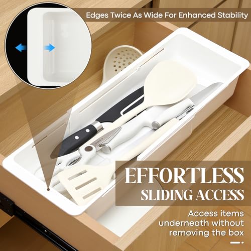 2 Pack Deep Drawer Organizer Bins, Sliding Drawer Organizer Bin Expandable and Adjustable Tray for Kitchen Utensils, BBQ Tools, Towels, Durable Plastic Sliding for Easy Storage(17.4-27.6") - size: 17.4-27.6"
